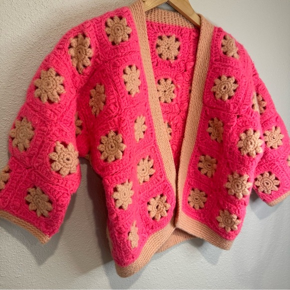Handmade Pink Crochet Cardigan Sweater - Picture 2 of 7